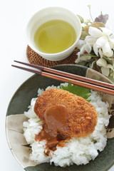 Japanese food, crab cream croquette and curry rice