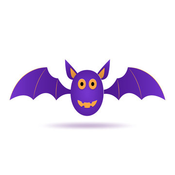 cute bat with paper cut style on white background. vector illustration