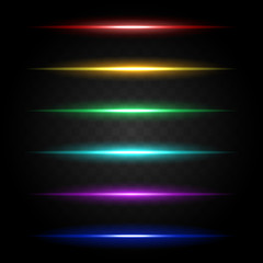 Glowing lines of light. Vector set