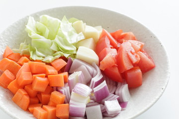 Japanese food, assorted vegetable on white background