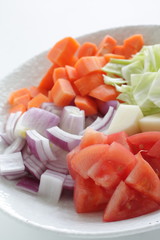 Japanese food, assorted vegetable on white background
