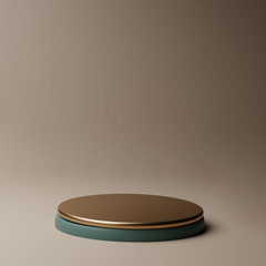 Gold and green platform, abstract minimal concept, blank space, luxury minimal mockup, 3d render