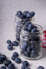 selective focus, fresh blueberries in a jar