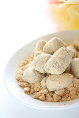 Japanese food, Kinako soy powder candy on dish