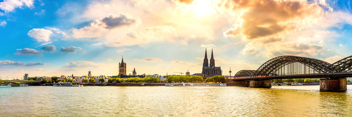 Panorama of Cologne with Cologne Cathedral and the Rhine on a beautiful summer day