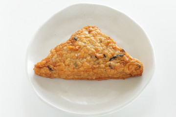 Japanese food, seaweed and carrot in fish cake on dish 