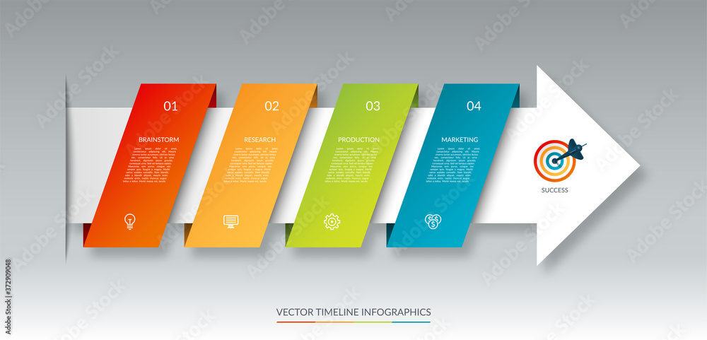 Fototapete infographic arrow timeline template with 4 steps. can be used for web design, diagram, chart, busine