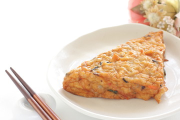 Japanese food, seaweed and carrot in fish cake on dish 