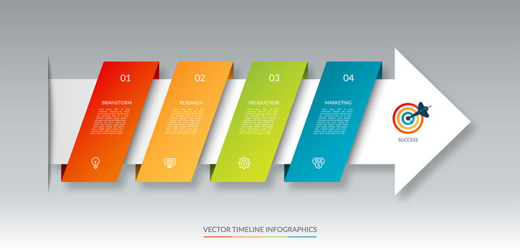 Infographic Arrow Timeline Template With 4 Steps. Can Be Used For Web Design, Diagram, Chart, Business Presentation.