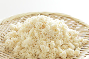 Japanese food ingredient, tofu refuse on bamboo basket