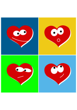 Human heart in different emotions. Set of icons. Vector image for illustration.