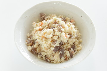 Japanese food, tofu refuse and konnyaku yam jelly simmered with carrot