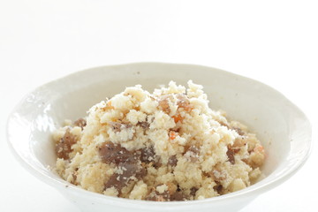 Japanese food, tofu refuse and konnyaku yam jelly simmered with carrot