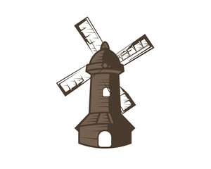 Windmill with Brown Colored Vector