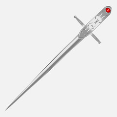 Iron Old Magic Sword with Red Stone. Vector illustration