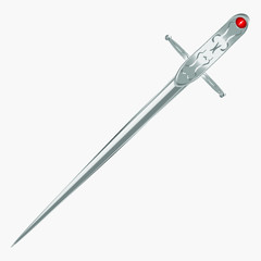 Iron Old Magic Sword with Red Stone. Vector illustration