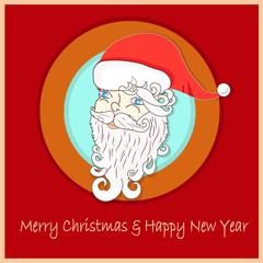 Santa Claus ink cute colorful banner Merry Christmas and Happy New Year on red. Art design element hand drawn design element for web, for print
