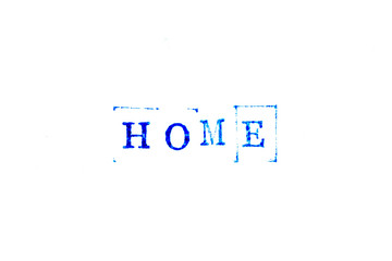 Blue color ink of rubber stamp in word home on white paper background