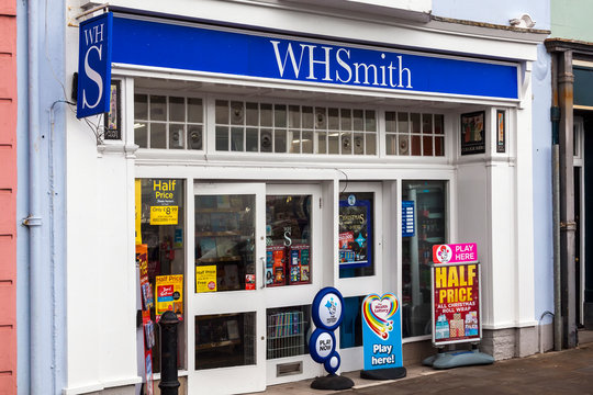 Tenby, Wales, UK, November 4, 2018 : W H Smiths Stationary Newsagent Business Retail Store Shop In The High Street