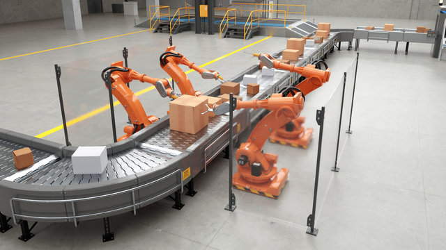 Roboter am Fließband in Fabrik als Automatisierung