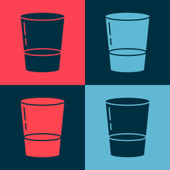 Pop art Glass with water icon isolated on color background. Soda glass. Vector Illustration.