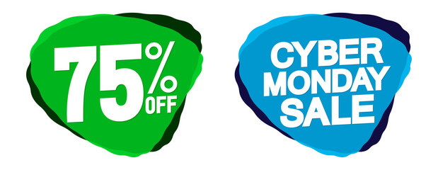 Cyber Monday Sale, 75% off, banners design template, discount tags, season offers, vector illustration