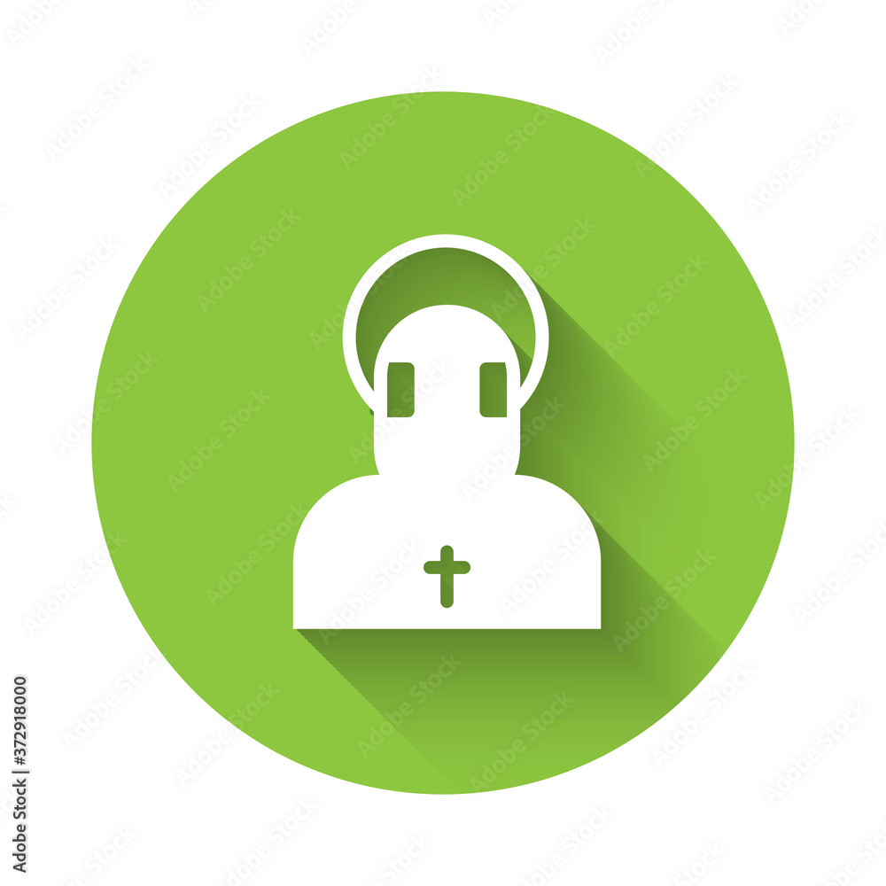 Poster white monk icon isolated with long shadow. green circle button. vector.