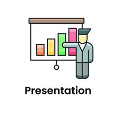 data analytics displaying on media projector, flat icon of the business presentation