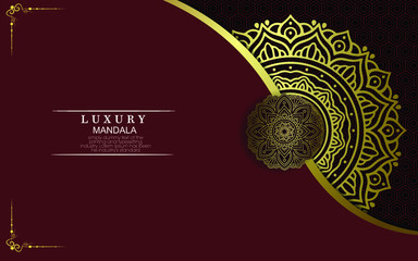 Luxury gold mandala ornate background for wedding invitation, book cover with mandala element style premium vector