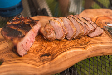 Roast pork on bbq camping