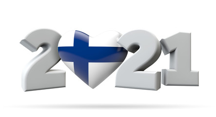 New year 2021 with finland flag heart. 3D Rendering