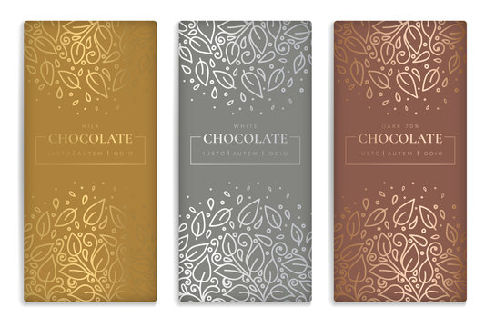 Gold and silver vintage set of chocolate bar packaging design. Vector luxury template with ornament elements. Can be used for background and wallpaper. Great for food and drink package types.