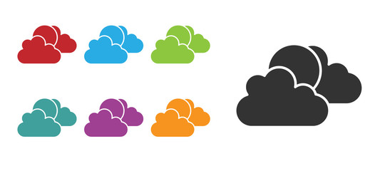 Black Sun and cloud weather icon isolated on white background. Set icons colorful. Vector.