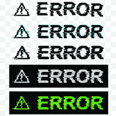Error glitch. Old PC glitch effect style. Graphic print, emblem or logo. Line-by-line crash. Vector illustration.