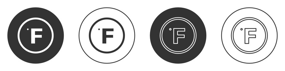 Black Fahrenheit icon isolated on white background. Circle button. Vector.