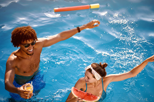 couple on pool party, celebration summer vacation.
