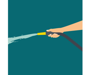 hand holding a water hose, flat design premium vector illustration