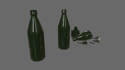 Broken and Whole Bottles Low-poly 3D model