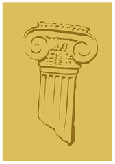 Antique column. Old ruins. Capital. Remains of the Ancient Temple. Vector image for logo or illustration.