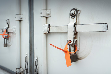 Container door truck lock with protective lead seal.