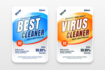 disinfectant and cleaner labels template design set