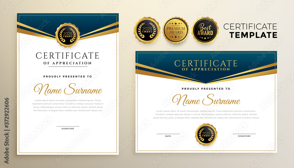 Sticker stylish certificate of apreciation template set of two