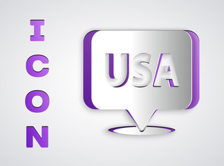 Paper cut USA Independence day icon isolated on grey background. 4th of July. United States of America country. Paper art style. Vector.