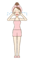 ルームウエアを着た女性が大泣きしている
