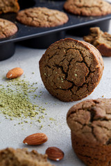 tasty chocolate muffins on the grey table