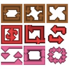 A set of nine pixel illustrations of various geometric shapes and directional arrows.