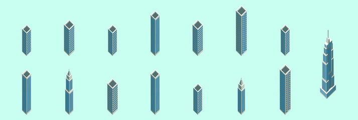 set of building cartoon icon design template  with various models. vector illustration isolated on blue background