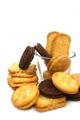 Various butter cracker pile isolated on white background
