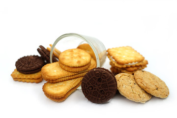 Various butter cracker pile isolated on white background