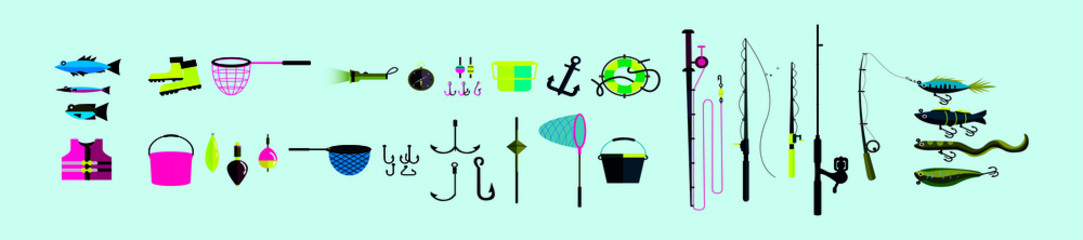 set of fishing icon cartoon icon design template  with various models. vector illustration © eny